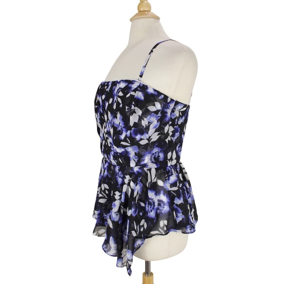 White House Black Market Corset Bustier Blouse size 10 Blue Floral Boning Pleats - Picture 3 of 16